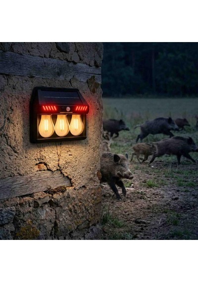 Panther Pt-2973 3 Lü Sensörlü Solar Led Duvar Lambası Sarı - Kırmızı Yabani Hayvan Kovucu Bahçe Lambası