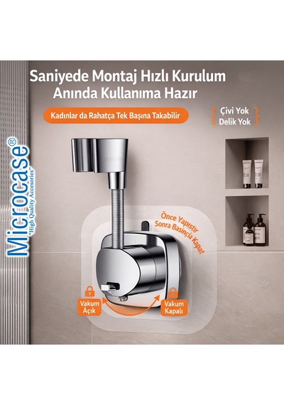 Microcase Vakumla Yapışan Duş Başlığı Tutucu Duş Askısı 2 Adet Al5445 Siyah