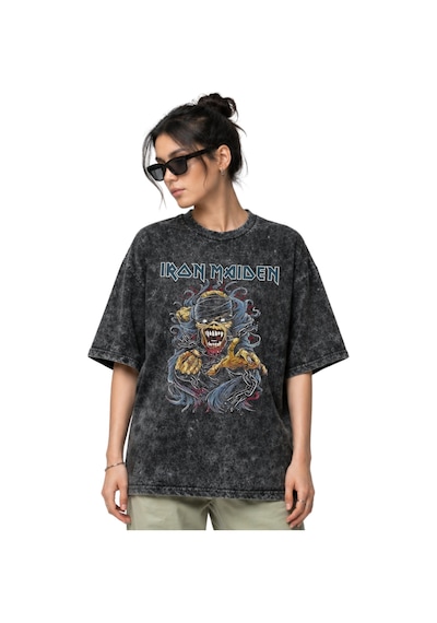 Iron Maiden Rock Metal Müzik Grubu Ön Baskılı Unisex Oversize Esk Siyah