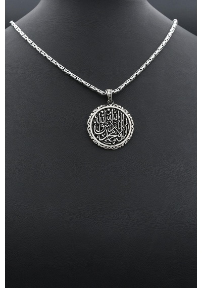 Kelime-i Tevhid Yazlı 925 Ayar Gümüş Kolye Kral Zincir 2mm 902424 Gümüş