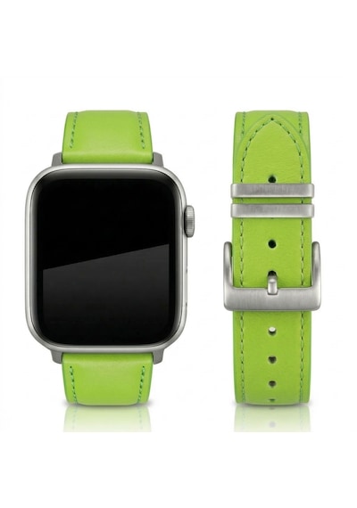 Goldoni Apple Watch Uyumlu Yeşil İnce Gerçek Deri Kordonu Metal Köprülü