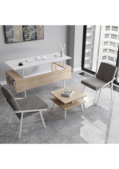 Lagomood İrony Maxi İki Koltuklu Ofis Takım Meşe Beyaz