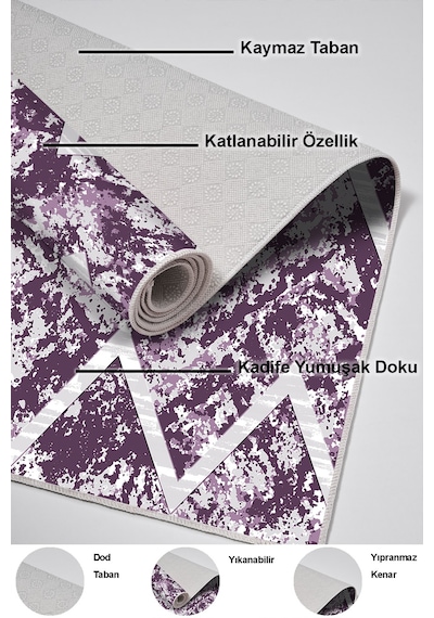 Dekoreko Kaymaz Taban Djt Mutfak Halısı Trend Iskandinav F5128 Mor
