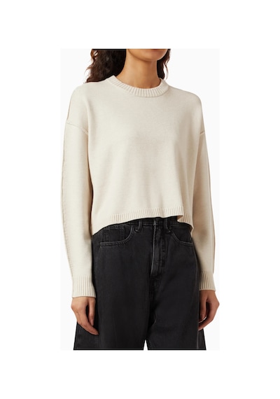Good American Oversize Crewneck Triko, Rahat - Modern Şık Kadın Kazak Krem