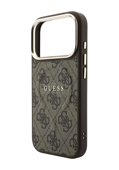 Apple iPhone Uyumlu 18 Pro Max Kılıf Guess Lisanslı M-safe  C-magnet 4g Desenli Yazı Logolu Kapak Kahveren Kahverengi
