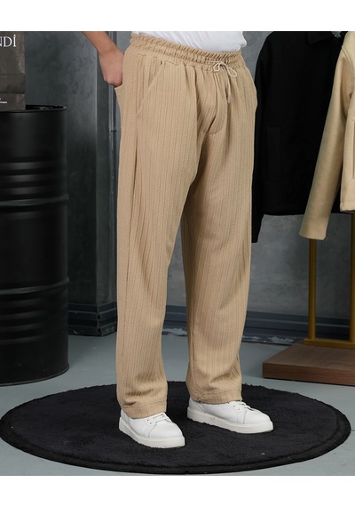 Modefendi Örgülü Model Baggy Kesim Jogger İpli Pantolon Bej