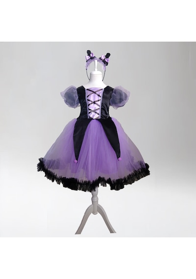 Moda Sitesi Kuromi Kostüm ,cadı Kostümü , Kız Çocuk Halloween, Balo Elbisesi Siyah - Lila