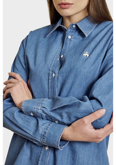 Brooks Brothers %100 Pamuk Logo Nakışlı Denim Görünümlü Gömlek Bayan Gömlek Bbss26fds001115 Mavi Brooks Brothers %100 Pamuk Logo Nakışlı Denim Görünümlü Gömlek Bayan Gömlek Bbss26fds001115 Mavi
