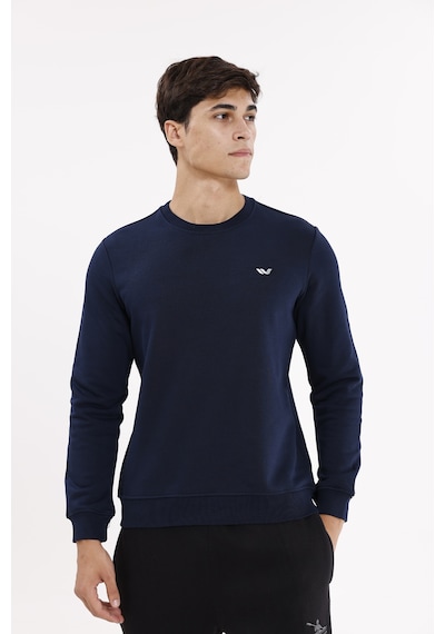 Rowinger Göğüs Logolu Bisiklet Yaka Rahat Kalıp Mevsimlik Sweatshirt Navyblue