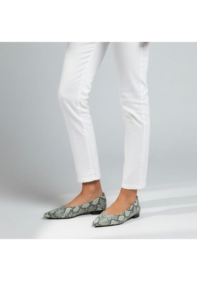 Ne&ve Shoes Mavi Deri Yılan Baskı Sivri Burun Şık Ve Rahat Günlük Babet