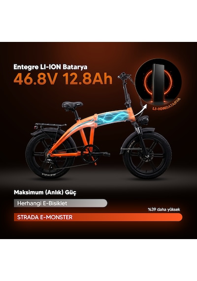 Stradacycles E-monster 20 Jant Katlanabilir Yüksek Torklu Elektrikli Bisiklet Gri