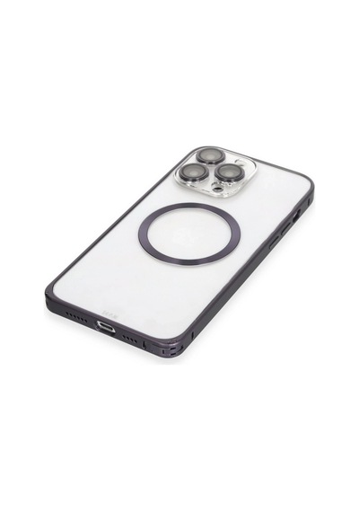Joko Apple Uyumlu   iPhone 14 Pro Kılıf Metal Bumper Magneticsafe Kapak - Derin Mor Düz Renkli