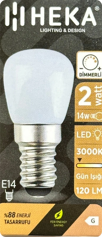 2 Adet Heka 2w 14w 3000k Sarı Işık E14 Duylu İnce Duy Dim Edilebilir Soft Led Mini Ampul