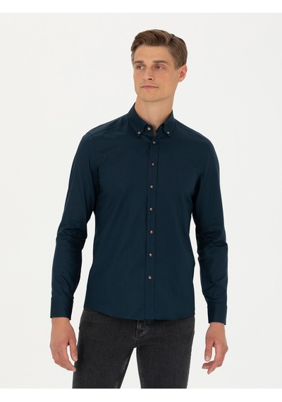Cacharel Lacivert Slim Fit %100 Pamuk Oxford Gömlek