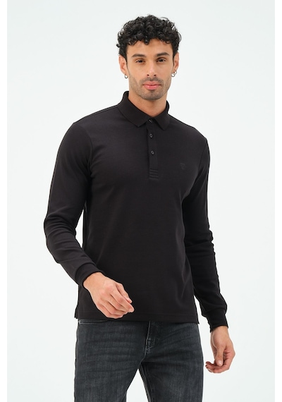 Uzun Kollu Regular Fit Erkek Polo Yaka T-shirt Siyah