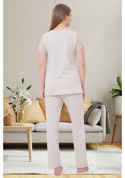 Mecit Pijama Mecit 6056 Kadın Hamile Lohusa Vizon Kısa Kollu Pijama Takımı
