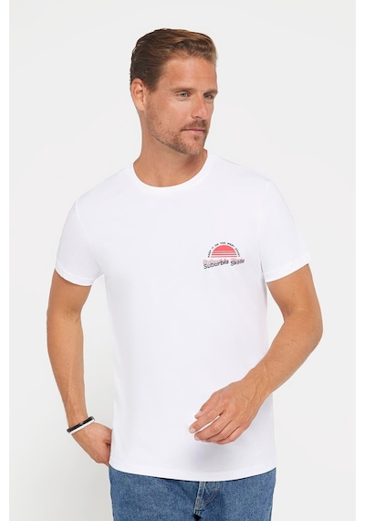 Tudors Erkek Slim Fit Dar Kesim %100 Pamuk Yumuşak Dokulu Baskılı Beyaz Bisiklet Yaka Tişört-30609 Beyaz