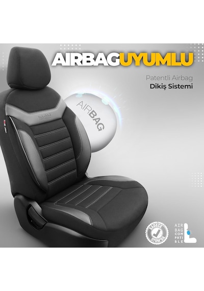 Individual Design Ortopedik Özel Tasarım Oto Koltuk Kılıfı Tam Set Siyah-gri Standart