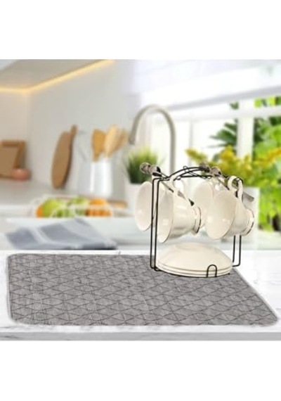 Yıkanabilir Bulasik Kurutma Mati Kurulama Bezi Kurutma Örtüsü Tezgah Üstü Bulaşıklık 40x50 Cm, Gri-1 Diğer