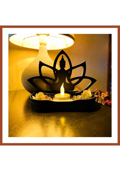 Bezos 3d Baskı Lotus Buda Mumluk - Dekoratif Tealight Mumluk-siyah Pro