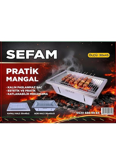 Katlanır Mangal + Izgara Teli Açık Gri