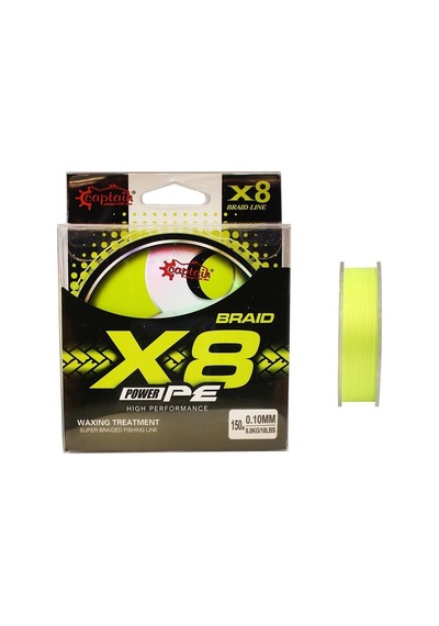 Captain X8 Power Pe 8 Örgü Spin İp Misina 150mt Lemon Yellow 0.18 Mm
