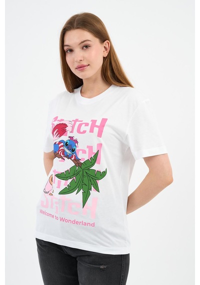 Bisiklet Yaka Baskılı Pamuklu T-shirt B23-ts Beyaz