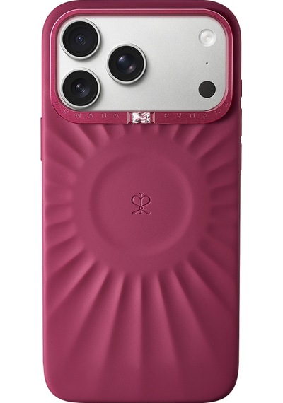 Apple Apple iPhone 17 Pro Uyumlu Kılıf Kabartma Tasarımlı Metal Kamera Çerçeveli Pynana Starlight Kapak Bordo