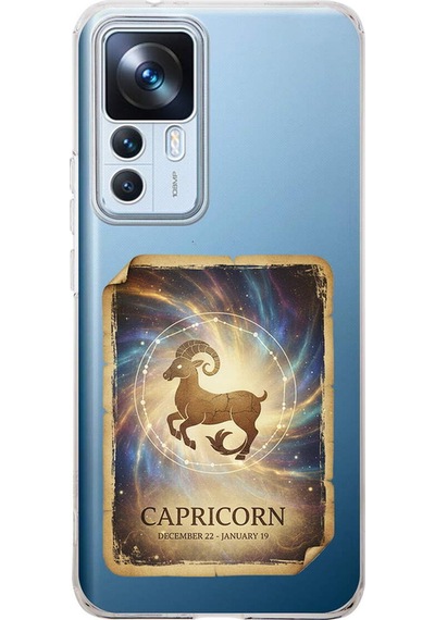 Xiaomi Mi 12t İle Uyumlu Burç Kartları Oğlak Tasarımlı Şeffaf Silikon Kılıf Şeffaf