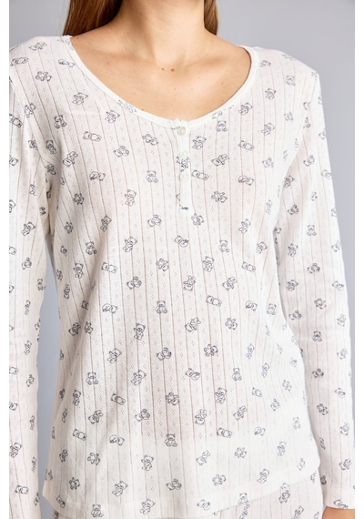 Defacto Çiçekli Düğme Detaylı Regular Fit Uzun Kollu 2li Pijama Takımı F9837ax26auer85 Ekru-er85