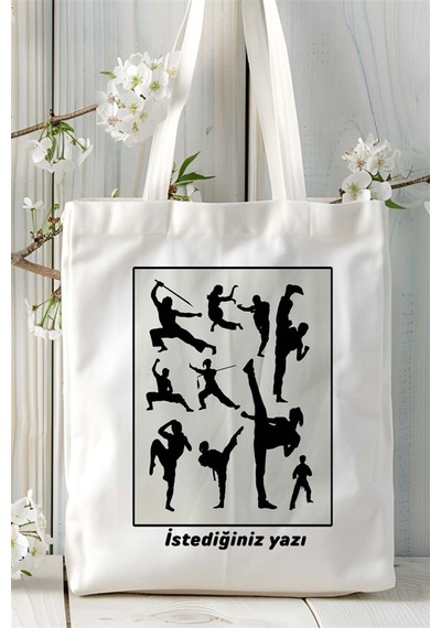 Art Hediye Taekwondo Tekvando Baskılı Bez Çanta Omuz Çantası Kişiye Özel Desen 1 Çok Renkli