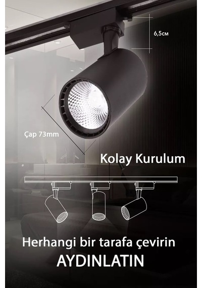 Gün Işığı 30w Siyah Kasa Ray Spot 3 Adet 1 Metre Ray Beraber Set Halinde Siyah - Altın