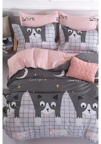 İqon Lastikli Çarşaflı Nevresim Takımı Çift Kişilik Good Night Cats Good Night Cats Gri