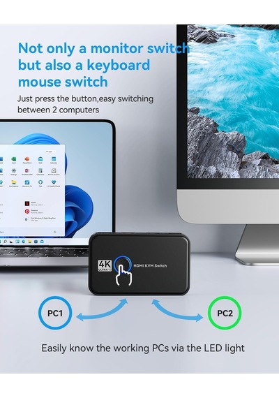 Kvm Anahtarı, Kvm Anahtarı Hdmı, Bir Hd Monitör Ve Klavye Fare Paylaşımı 2 Bilgisayar İçin Usb Kvm Anahtarı, 4k