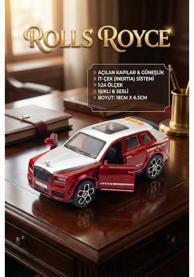 Rolls Royce Tarzı Lüks Makam Aracı Kırmızı - Sesli Işıklı Kapıları Açılan Sürtmeli Oyuncak Araba Çok Renkli