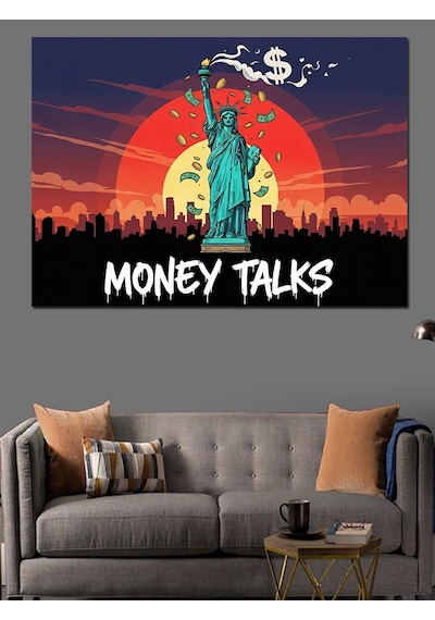 Ahşap Tablo Özgürlük Heykeli Ve Money Talks Yiyecek Ve İçecek Tabloları