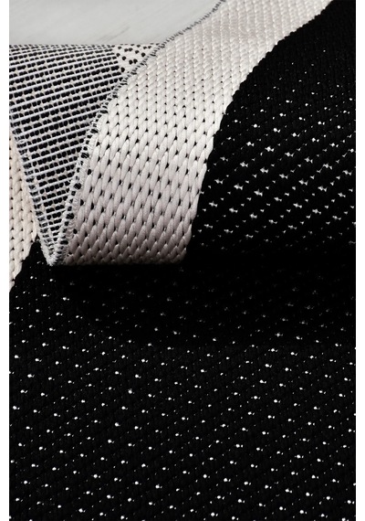 Vatra Modern Sisal Görünümlü Polyester Halı, Robot Süpürge Uyumlu, Mutfak Oturma Odası Koridor Halısı Siyah/ekru