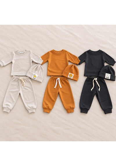 Hukids Unisex Fitilli 3'lü Bebek/çocuk Takımı Antrasit