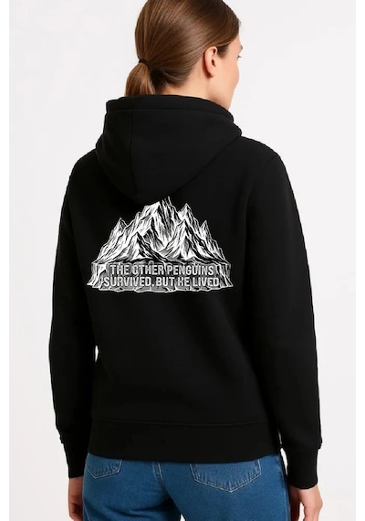 Primemagazam Kadın 3 İplik Pamuklu Kapüşonlu Hoodie Sweatshirt Nihilist Penguen Baskılı - Siyah Çeşitli