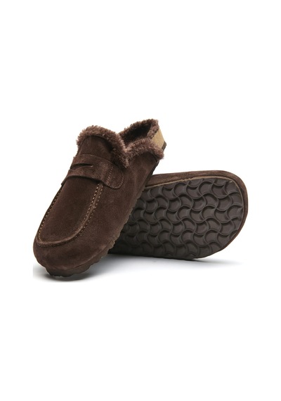 Comfortfusse Snug-pl - Erkek Ortopedik Deri Sabo Terlik Kahverengi Süet Deri