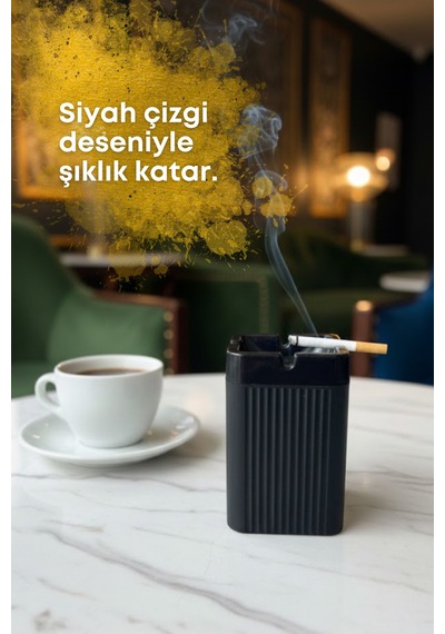 Grimorlife 2 Adet Kare Siyah Çizgili Dekoratif Plastik Kokusuz Yanmaz Küllük Kül Tablası