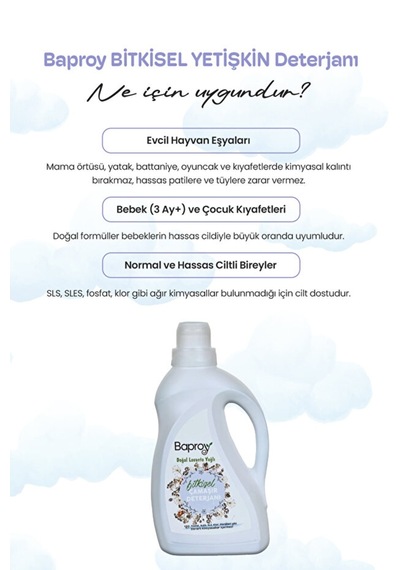 Baproy Bitkisel Çamaşır Deterjanı 1 Lt Doğal Lavanta Yağlı X 4 Adet 4 L