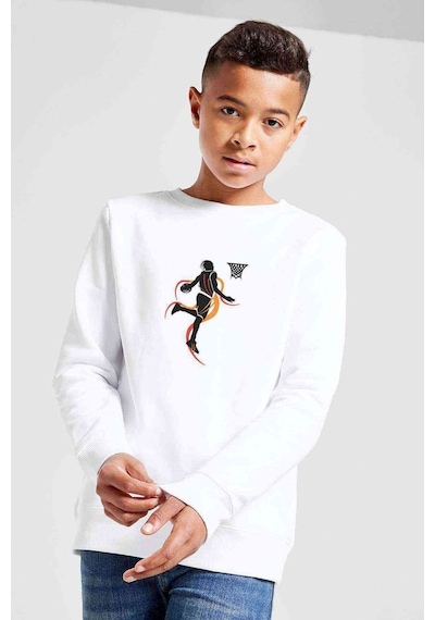 Tshirthane Silhouette Basketball Baskılı Unisex Çocuk Beyaz Sweatshirt (534765061)