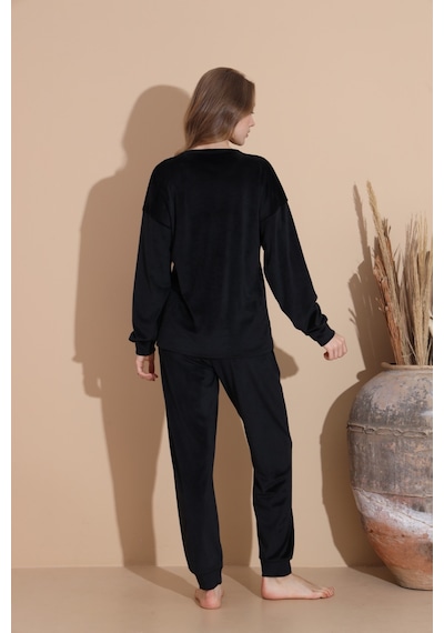 Lukitus Pamuklu Kadife Pijama Takımı Kadife01 Siyah