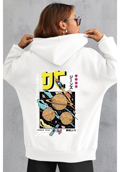 Uyguntarz Unisex Tokoyaki Baskılı Sweatshirt beyaz