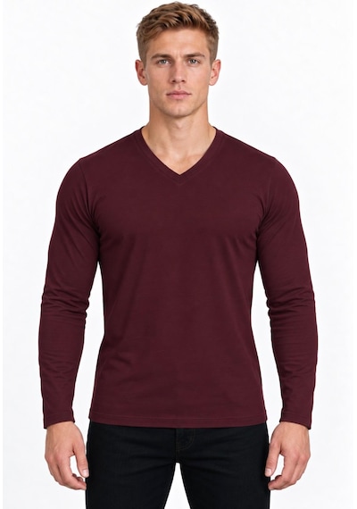 Axxel Erkek Koyu Bordo Pamuklu Likralı Süprem Uzun Kollu T-shirt-d236