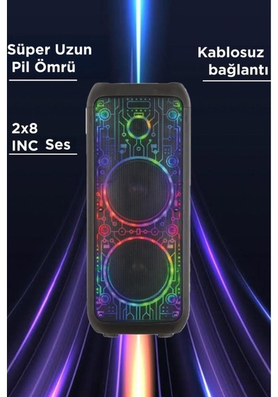 D64 Siyah Rgb Ledli Dahili Kablosuz Mikrofon Kumandalı Radyolu Bluetooth Hoparlör Speaker