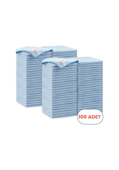 Mulpex Mikrofiber Temizlik Bezi 100 Adet - 40x40 Cm, 375 Gsm, Parlak Dokulu, 60 Gr 2, Yüksek Emici, İz Bırakmaz Mavi