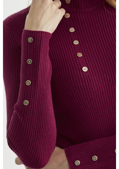 Sementa Fitilli Dik Yaka Basic Triko Kazak - Bordo Bordo