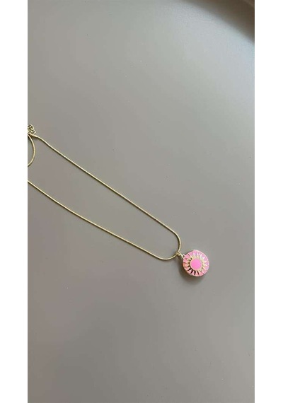 Mineli Kapaklı Kolye - Pembe Renk: Pembe
